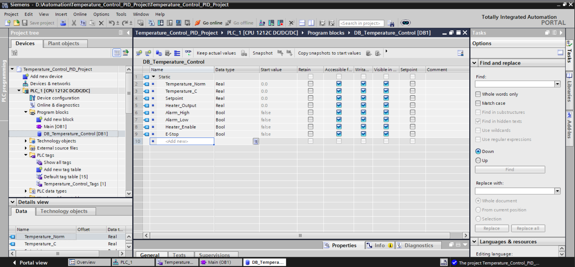 DB_Temperature_Control Data Block