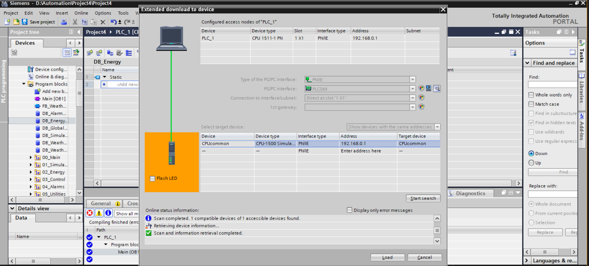 Extended Download to Device — PLCSIM virtual commissioning workflow