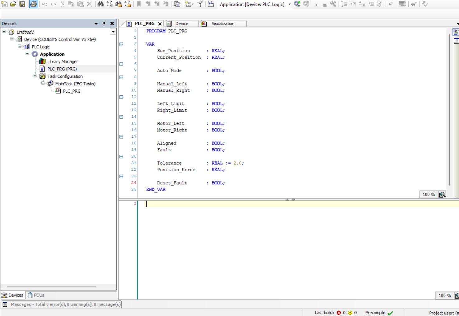 Solar Tracker PLC Variables